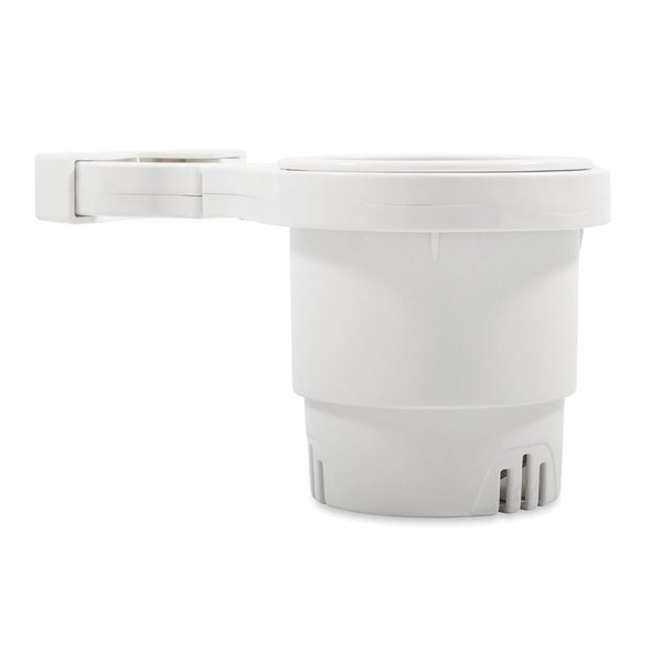 Camco Clamp-On Rail Mounted Cup Holder - Large for Up to 2in Rail - White 53083